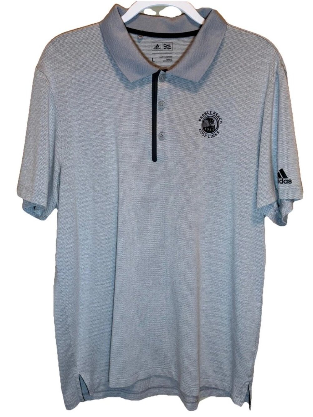 Adidas Polo Shirt Mens Large Gray Pebble Beach Golf Links Embroidered Golf
